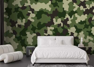 Green camouflage seamless pattern. Military fashion, fabric design. Vector illustration background. Wall mural