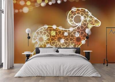 Greeting card with silhouette of ornamental sheep, vector Wall mural