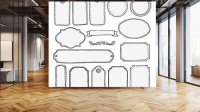 Set of hand drawn blank vintage frames, tags, labels, isolated vector Wall mural