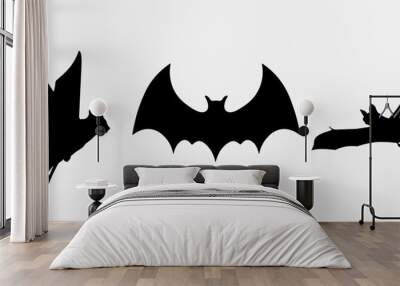 isolated black silhouette of a bat, vector collection Wall mural