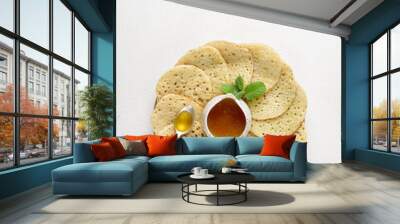 Moroccan breakfast with Baghrir, copy space Wall mural