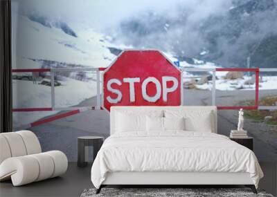 Red stop sign in the mountains Wall mural