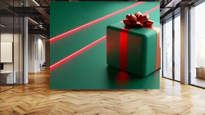 3D Colorful Gift Box with Red Laser Lights Effect. Christmas Theme Wall mural