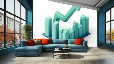 3D illustration of a rising arrow and bar chart symbolizing business growth, success, and financial progress. Wall mural