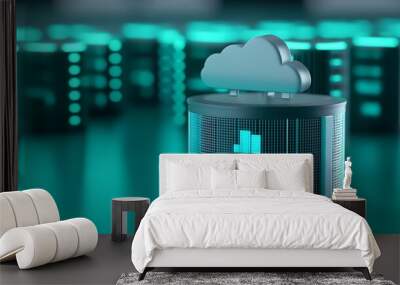 3D rendering of a cloud computing concept with IaaS displayed on a futuristic server in a data center. Wall mural