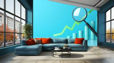 A magnifying glass over a rising graph symbolizing growth, analysis, and improvement in business metrics. Ideal for financial themes. Wall mural