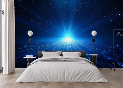 A stunning blue light beam radiates from a starry background, creating a sense of depth and cosmic wonder. Perfect for sci-fi themes. Wall mural