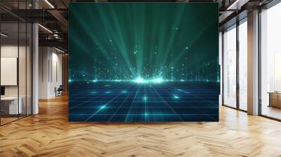 A stunning digital background featuring glowing rays and sparkling particles, perfect for technology and sci-fi themes. Wall mural