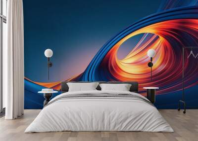 A vibrant abstract swirl of blue and orange, creating a dynamic flow and energy, perfect for modern designs and backgrounds. Product presentation background. Wall mural