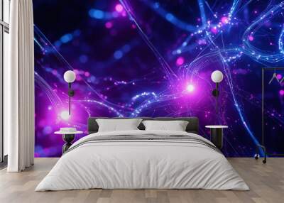 Abstract concept of light trails and digital connections, evoking a sense of technology and innovation in a vibrant, colorful design. Wall mural