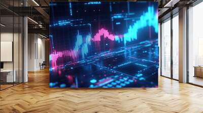 Abstract data visualization with colorful graphs and digital elements on a futuristic background. Wall mural