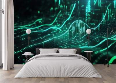 Abstract digital wave pattern in green hues, showcasing technology and data visualization concepts. Wall mural