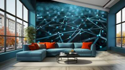 Abstract image of a network of glowing links and nodes, representing digital connectivity and technology in a modern, futuristic world. Wall mural