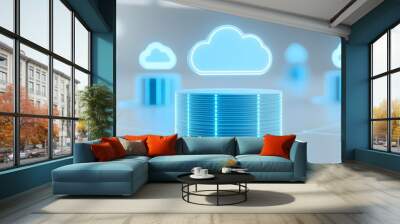 Cloud computing concept with glowing cloud and server into abstract data background. Digital transformation and technology innovation. Wall mural