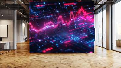 Futuristic digital data visualization in vibrant colors, depicting a dynamic graph and network analysis. Wall mural