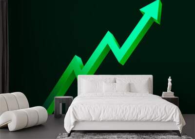 Green uptrend abstract background. A green arrow is showing the trend of the market to uprise. Background for the economy and data analysis. Wall mural