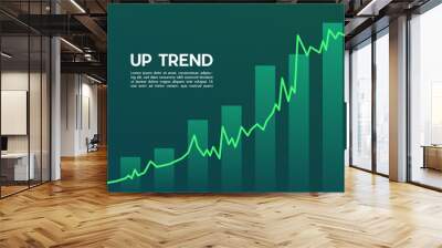 Green uptrend abstract background. A group of the green bar and the line graph feeling that rise, growth, motivation, hope, and bull stock market. Background for the economy and data analysis. Wall mural