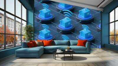 Isometric Smart Home Icon 3D Render Design Wall mural