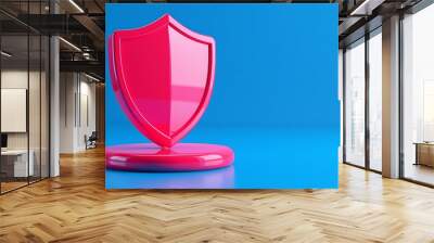 Red shield on a blue background symbolizing security and protection. Ideal for cybersecurity, defense, and protection themes. Wall mural