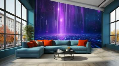 Vibrant abstract background with cascading lights and futuristic patterns, creating a mesmerizing and dynamic visual experience. Stage for product presentation. Wall mural