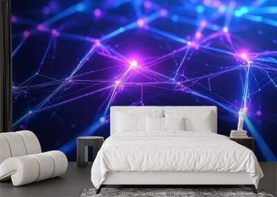 Vibrant abstract network with glowing connections, illustrating technology and digital communication in a modern design. Wall mural