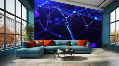 Vibrant abstract representation of a network with glowing nodes and connections. Ideal for technology and science themes. Wall mural