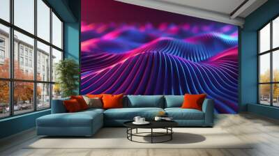 Vibrant abstract waves in neon colors create a mesmerizing pattern of light and movement, ideal for digital art backgrounds. Wall mural