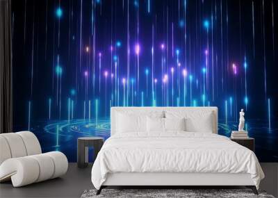 Vibrant beams of light create an ethereal, futuristic atmosphere, perfect for digital projects and creative concepts. Wall mural