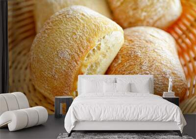 Small breads in village basket closeup image Wall mural