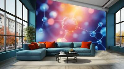 Abstract molecular structure with vibrant colors and glowing effects. Wall mural