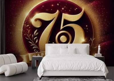 Elegant golden 75th birthday design with shimmering textures and celebratory elements. Wall mural