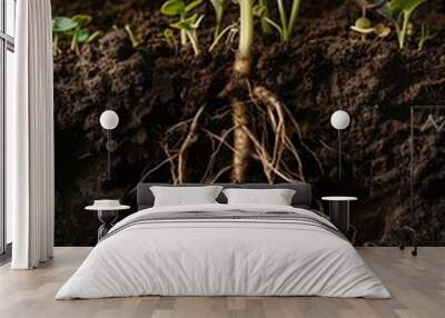 Green Sprout and Roots in Soil - Growth Concept Wall mural