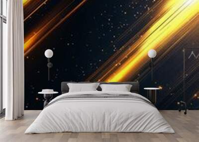 Vibrant streaks of orange and blue light against a dark background create a dynamic visual effect. Wall mural