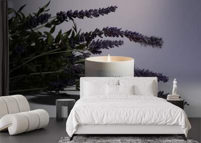 A calming lavender-scented candle logo featuring a serene 