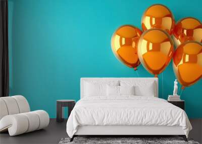 Bright amber balloons against a solid azure background, isolated to the right, with the left side empty for copy space. Wall mural