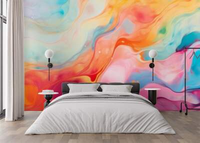 HD close-up unveils a harmonious dance of vivid colors on a textured marble canvas, creating an abstract visual symphony. Wall mural