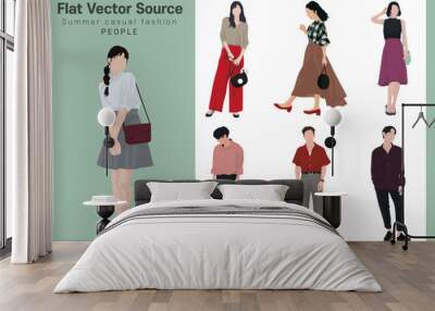 Summer office workers, young people, go to work, get off work, fashion look, collection of silhouettes of people Wall mural