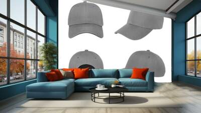 Blank baseball cap 4 view color grey on white background Wall mural