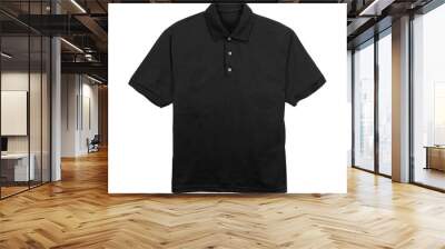 Blank Jersey Polo shirt Three-button placket color black front view on white background
 Wall mural