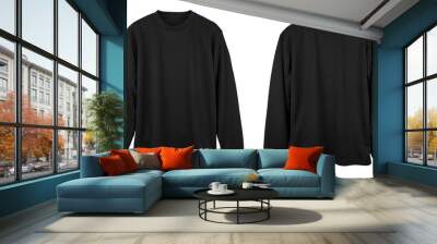 Blank long sleeve T Shirt color black template front and back view on white background
 Wall mural