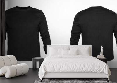 Blank long sleeve T Shirts color black template front and back view on white background
 Wall mural