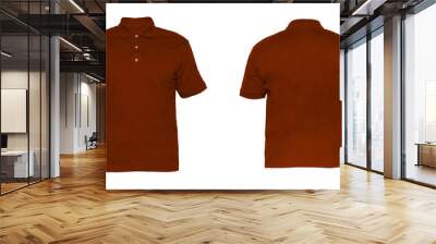 Blank Polo shirt Three-button placket color maroon on invisible mannequin template front and back view on white background
 Wall mural