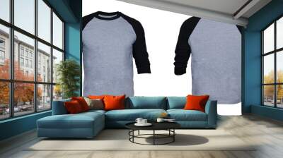 Blank sleeve Raglan t-shirt mock up templates color gray/black front and back view on white background
 Wall mural