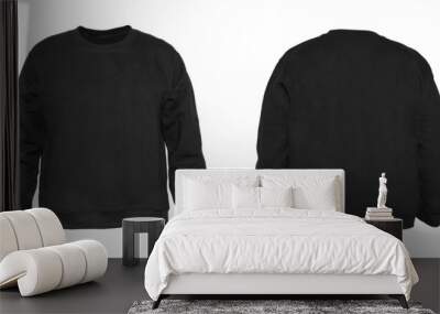 blank sweatshirt color black on invisible mannequin template front and back view on white background Wall mural