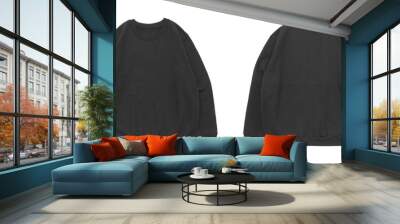 Blank sweatshirt color black template front and back view on white background Wall mural