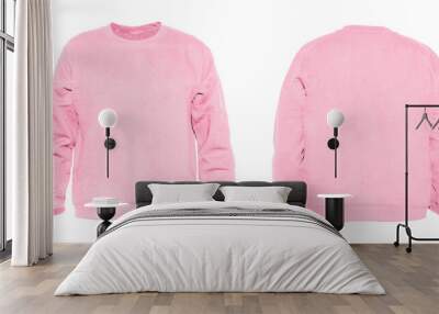 blank sweatshirt color light pink on invisible mannequin template front and back view on white backg Wall mural