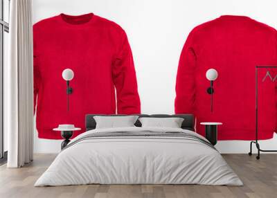 Blank sweatshirt color red on invisible mannequin template front and back view on white background
 Wall mural