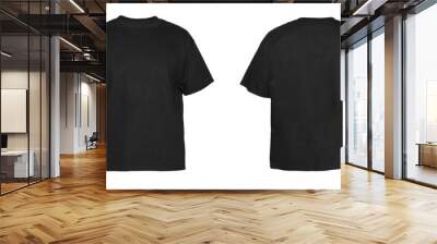 blank t shirt color black template front and back view on white background Wall mural