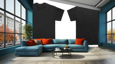 blank t shirt color black template front and back view on white background Wall mural