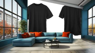 Blank T Shirt color black template front and back view on white background Wall mural